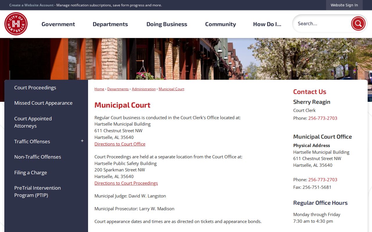 Hartselle Municipal Court clerk contact and payment information