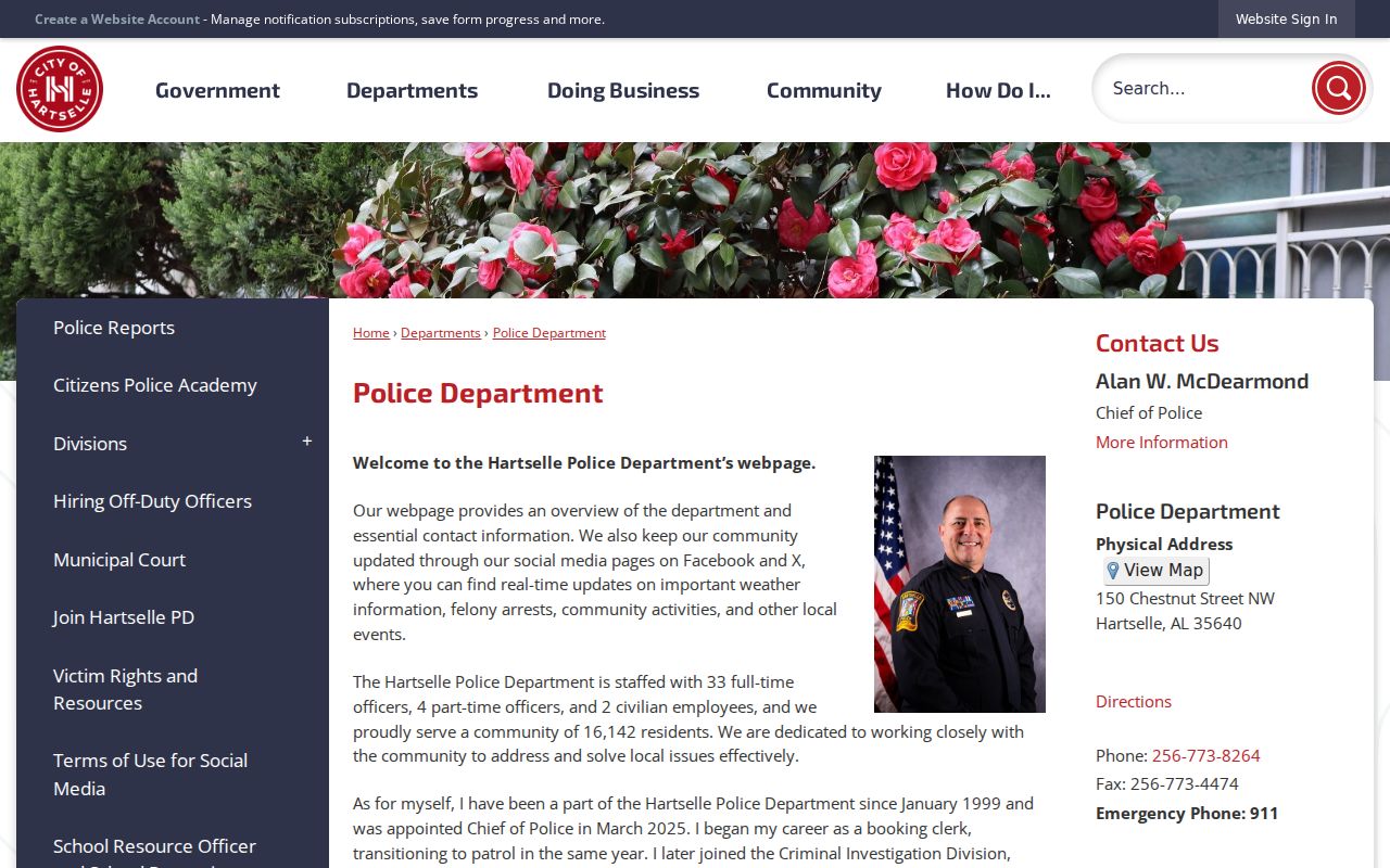 Hartselle Police Department contact and dispatch information