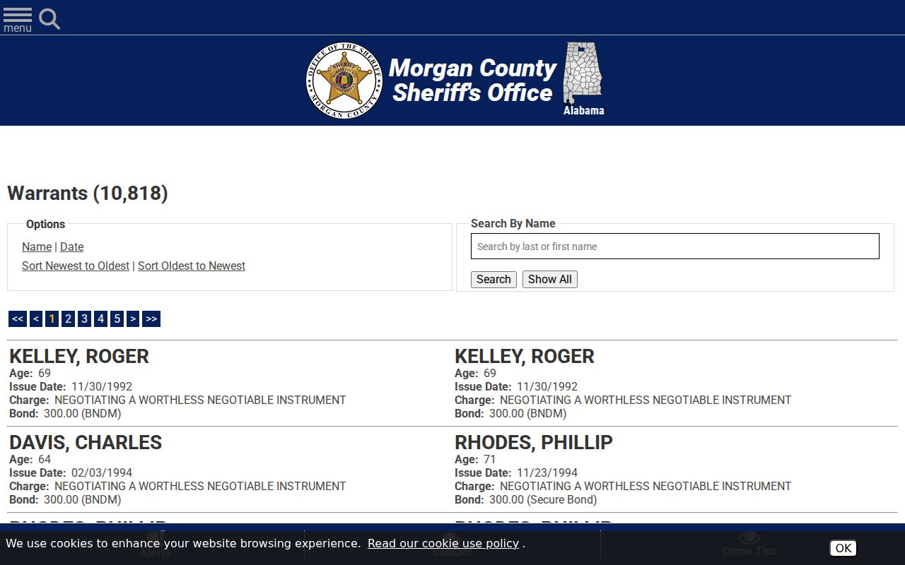Morgan County warrant records date sort controls